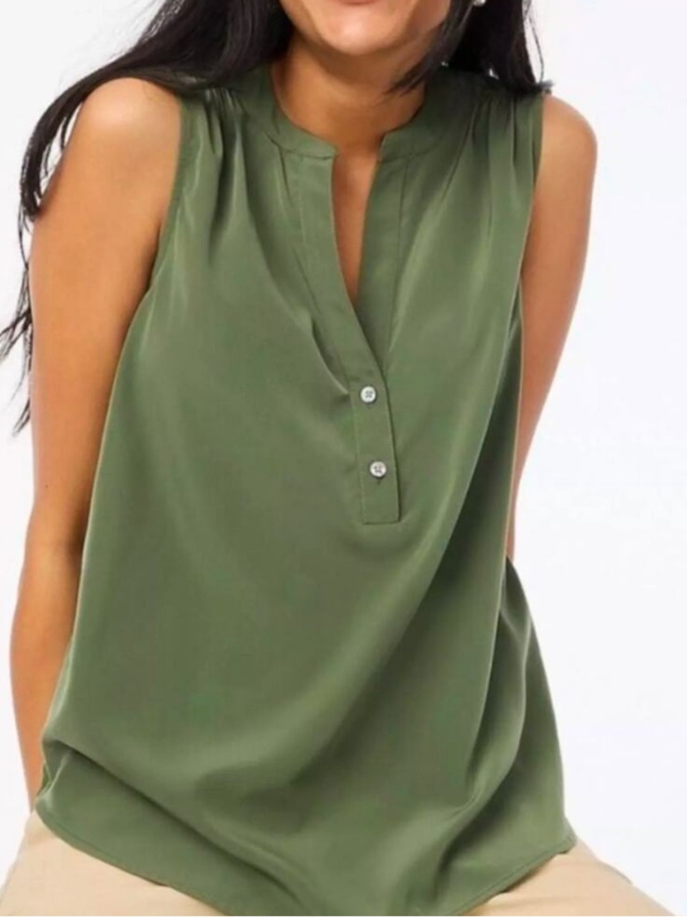 J. Crew Olive Sleeveless Split-Neck Shell